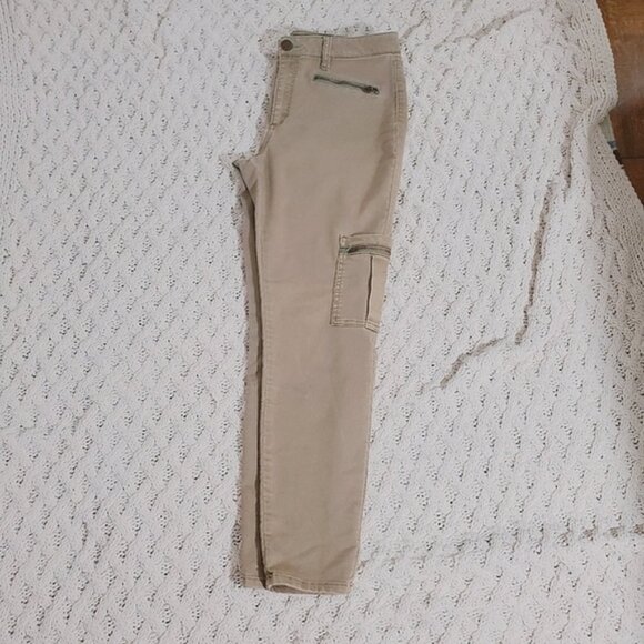 Design Lab Womens Mid Rise Sand Khaki Slim Straight Cargo Utility Pants- 31 - Picture 5 of 16